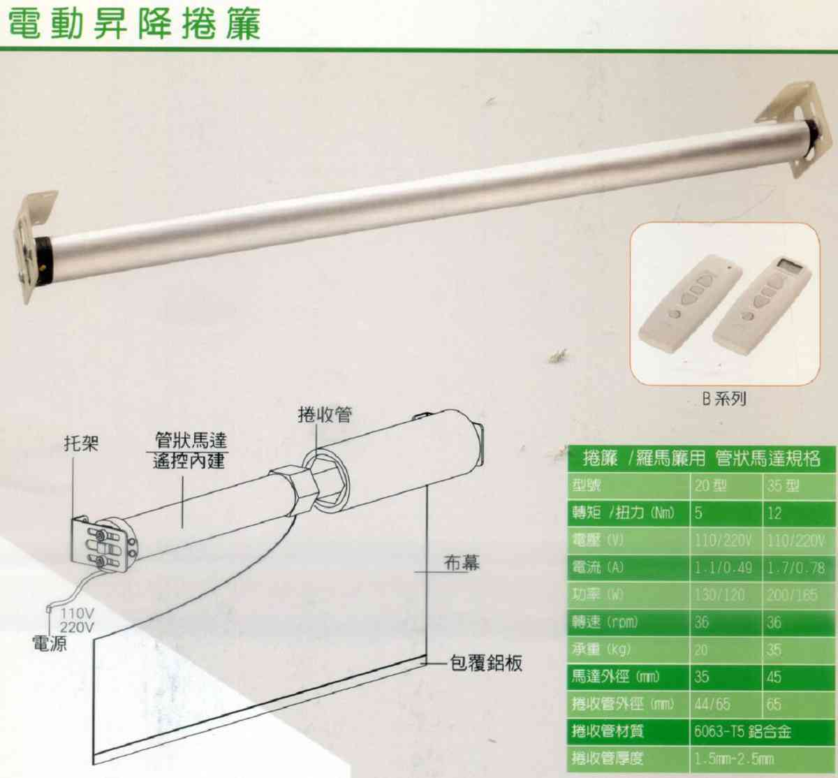 電動捲簾管徑規格與承重介紹:提供多樣選擇,滿足不同需求 展示電動捲簾的管徑規格及承重能力,適用於各種居家與商業空間